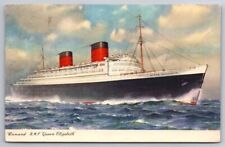eStampsNet - RMS Queen Elizabeth Cunard Line Linen Postcard Ships picture