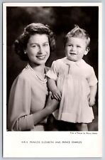 British Royalty~HRH Princess Elizabeth & Prince Charles Portrait~TUCK c1950 RPPC picture