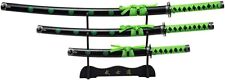 Two Tone 3 Piece Green Samurai Ninja Katana Tactical Japanese Sword with Stand picture