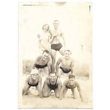 Shirtless Army Men Human Pyramid Beach WWII Era Vintage Photo Abs Gay Interest picture