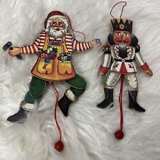 Lot Of Vintage Christmas Ornaments Pull String Dancing Figures Santa Nutcracker picture