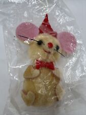 Vintage NOS Flocked Mouse with Red Hat Christmas Ornament Original Package  picture
