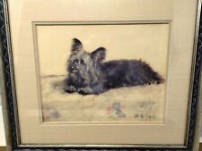 Aline R. Ellis 1913 Antique Skye Terrier Original Dog Watercolor Painting Signed picture