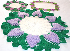 Vintage Kitschy hand crocheted doilies Wisteria grape hyacinth design Handmade picture