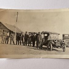 Antique B&W Snapshot Group Photograph Young Men Great Hats Early Cars picture