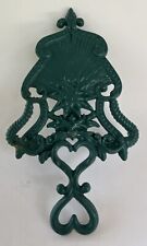 Vintage Cast Iron Trivet  Sunburst  Heart Handle Turquoise Green Footed picture