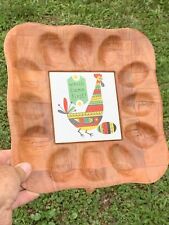 Vintage Which Came First Chicken or Egg Deviled Serving Tray Tile Wood ❤️sj11h3s picture