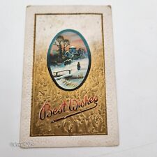 Antique Christmas Postcard Best Wishes Divided Back Embossed Posted Red Cross picture