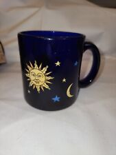 Celestial Pattern Yellow Sun, Moon & Stars Coffee Mug cobalt blue picture