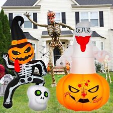 2 Pcs 5 FT Halloween Inflatables Decorations Ghost Pumpkin Skeleton Halloween  picture