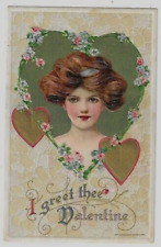 Winsch Schmucker Valentine Postcard-Pretty Lady in Heart with Flowers~h981 picture