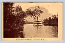 Chautauqua Lake NY-New York, Boat On The Outlet, Vintage c1912 Souvenir Postcard picture