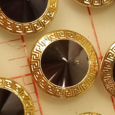5 LARGE Fine Shiny Metal Shiny Black Shank Buttons With Engraved Gold Rim 1