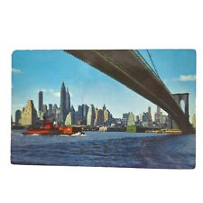 Postcard Lower Manhattan Skyline Brooklyn Bridge New York Chrome Unposted picture
