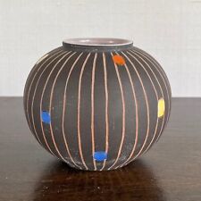 Vintage Steuler Pottery Ball Vase Black Stripes w/ Colorful Polka Dots MCM picture