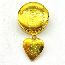 Vintage NONY New York Button Cover Gold Tone Locket with Dangling Heart Classic picture