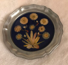 Vintage Rein Zinn Decorative Plate with Real Switzerland Alp Flowers RARE PIECE picture