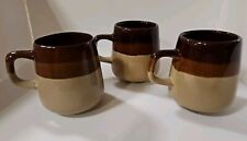 Vintage Set 3 Brown 3 Toned Coffee Cup Mugs 3 3/4 inches tall MCM picture