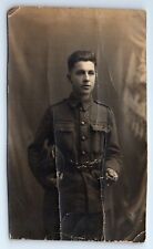 French Soldier In Dress Wool Uniform Young Cute Man RPPC Postcard c1910 Unposted picture