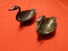 2 RARE ANTIQUE  PAL-BELL SWAN BOWLS  1943 ISRAEL BRONZE WITH VERDIGRIS TREATMENT picture