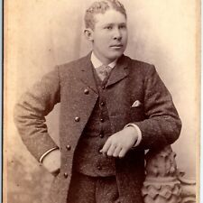 c1880s Des Moines, IA Handsome Curly Young Man Cabinet Card Photo James B5 picture