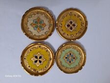 Vintage Masi Firenze Carved Wood Coasters Baroque Rococo Italy Set of 4 Colorful picture