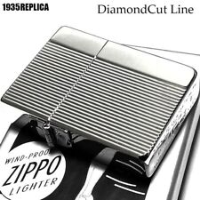 Zippo Oil Lighter 1935 Replica Diamond Cut Line 2 Sided Processing Silver Japan picture
