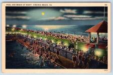 1946 VIRGINIA BEACH VA SWIMMING POOL AT NIGHT VINTAGE LINEN POSTCARD picture