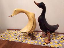 Large Pair of 2 Smith and Hawken Wooden Ducks Standing Tall Recycled Teak Wood picture