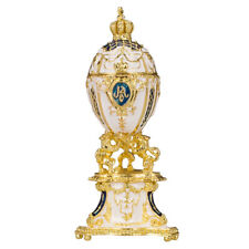 Faberge Royal Danish Jubilee Egg Trinket Jewel Box with Lions & Crown 3.5'' blue picture