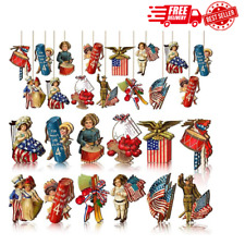 Panelee 24 Pcs Vintage 4th of July Ornaments for Tree Wooden Patriotic Ornaments picture