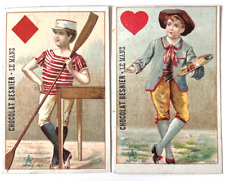 Pair Antique French Chocolate Besnier Victorian Trade Cards 4 1/4