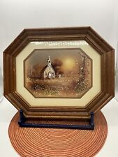 Vintage Home Interiors Country Church Picture Octagon Wood Frame 14 x 17 Cottage picture