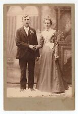 Antique c1880s Cabinet Card Wilkison Wedding Couple Shaking Hands Gibson City IL picture