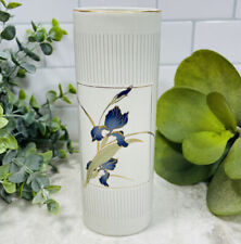 Vintage Otagiri Blue Grand Iris Vase Porcelain Oval Gold Stripe 7” Japan picture