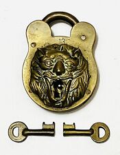 Antique 1896 Lion Face Brass Lock #13 With Two Original Keys picture
