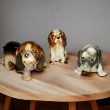 Trio of Vintage Basset Hound Dogs Ceramic Figurines Collectible picture