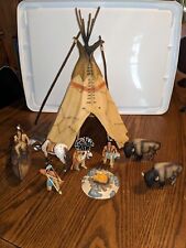 Schleich Native Wild West Teepee Indian Bundle W/ Canoe & Buffalo  picture