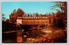 Covered Bridge Over Lamoille River Near Waterville Vermont VINTAGE Postcard picture