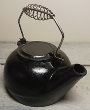 Vintage 10”Cast Iron TeaPot Kettle Swivel Lid & Stainless Bail Coil Handle 9+lbs picture