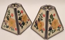GORGEOUS Pair of Glass Pressed Flowers Lamp Shades * Boho Retro Floral Spring picture
