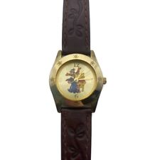 Vintage Winnie the Pooh and Friends Watch Genuine Brown Leather and Gold Tone picture