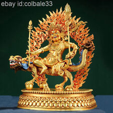 25cm Exquisite Copper gilt carving White dzambhala on dragon statue Tibet picture
