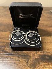 Large Sterling Silver Harley Davidson 1-3/4” Inch Hoop Earrings New With Box picture