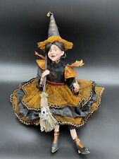 Vintage Halloween Sitting Shelf Witch Doll Figurine 20” Tall Orange/Black picture