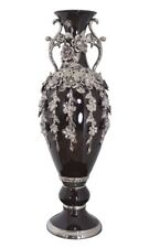 Tall Black and Silver Floret Jeweled Stunning Vase picture