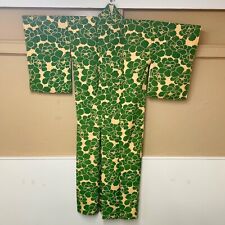 Vintage Japanese Kimono Green Flower Pattern on Yellow Background picture