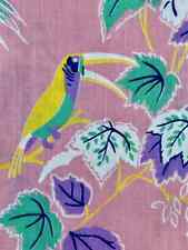 4-YDS 1950's JUNGLE Canary Panther Monkey Toucan on PINK Novelty Vintage Fabric picture