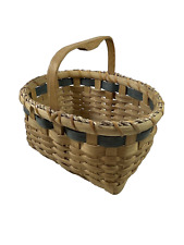 Handmade Woven Gather Basket with Wooden Handle Signed Bonnie Ruppert  1995 picture