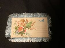 Vintage Victorian Cherub & Floral silk fringed valentine Card c. 1800s unsigned picture